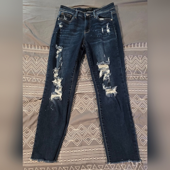 Judy Blue Midrise Distressed Splattered Boyfriend Jeans Size 5/27 - Picture 8 of 8